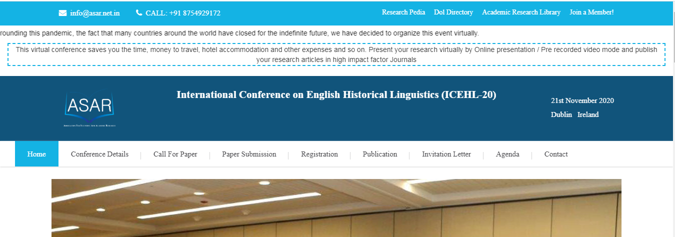 International Conference on English Historical Linguistics (ICEHL-20), Dublin, Ireland