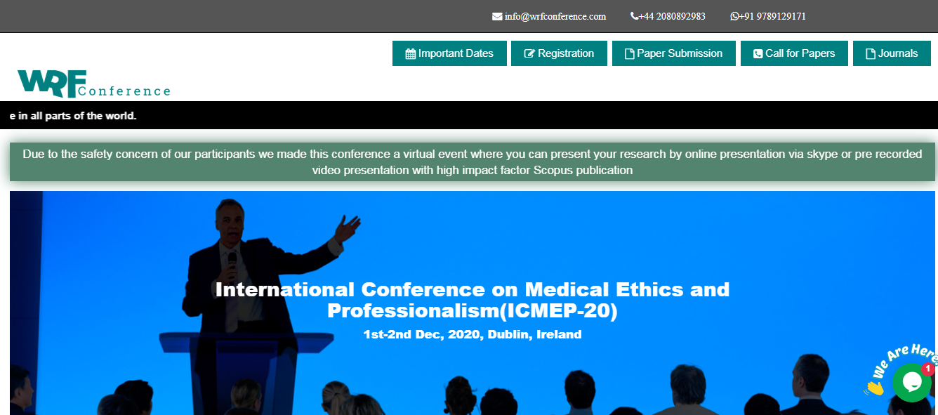 International Conference on Medical Ethics and Professionalism(ICMEP-20), Dublin, Ireland
