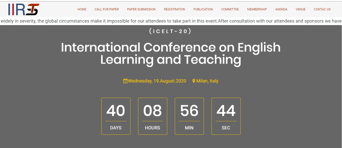 International Conference on English Learning and Teaching(ICELT-20), Milan, Italy, Italy
