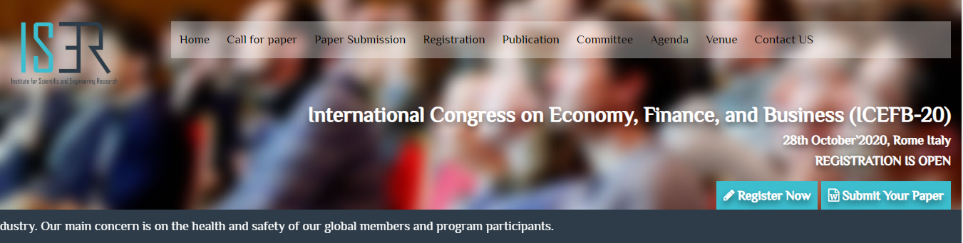 International Congress on Economy, Finance, and Business (ICEFB-20), Rome Italy, Italy