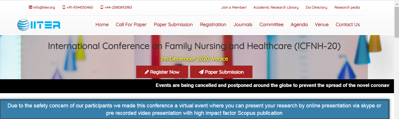 International Conference on Family Nursing and Healthcare (ICFNH-20), Venice, Italy