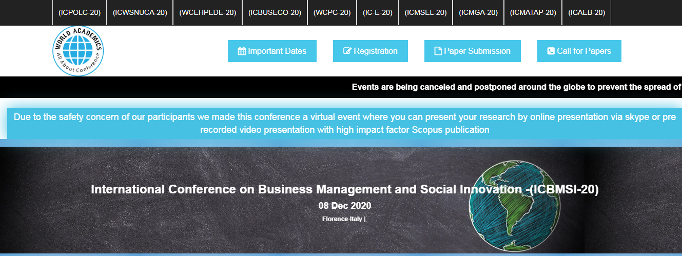International Conference on Business Management and Social Innovation -(ICBMSI-20), Florence, Italy