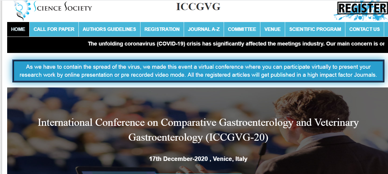 International Conference on Comparative Gastroenterology and Veterinary Gastroenterology (ICCGVG-20), Venice, Italy