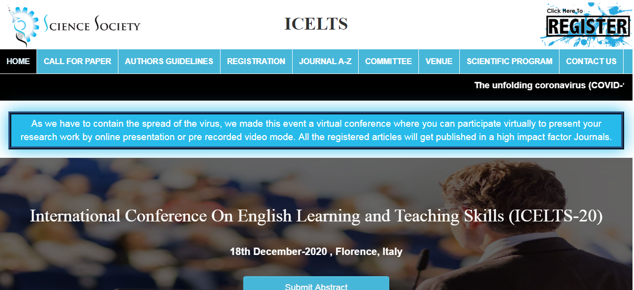 International Conference On English Learning and Teaching Skills (ICELTS-20), Florence, Italy