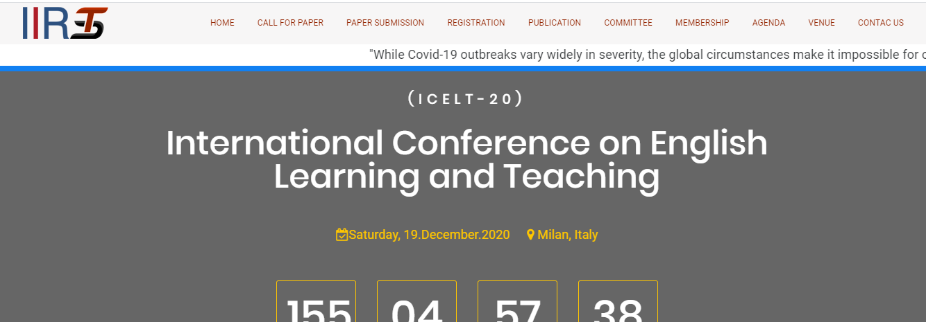 International Conference on English Learning and Teaching (ICELT-20), Milan, Italy