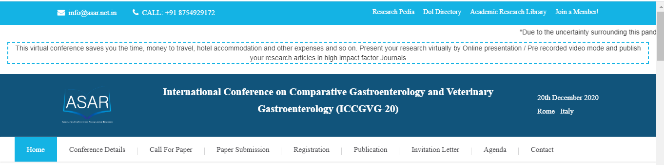 International Conference on Comparative Gastroenterology and Veterinary Gastroenterology (ICCGVG-20), Rome, Italy