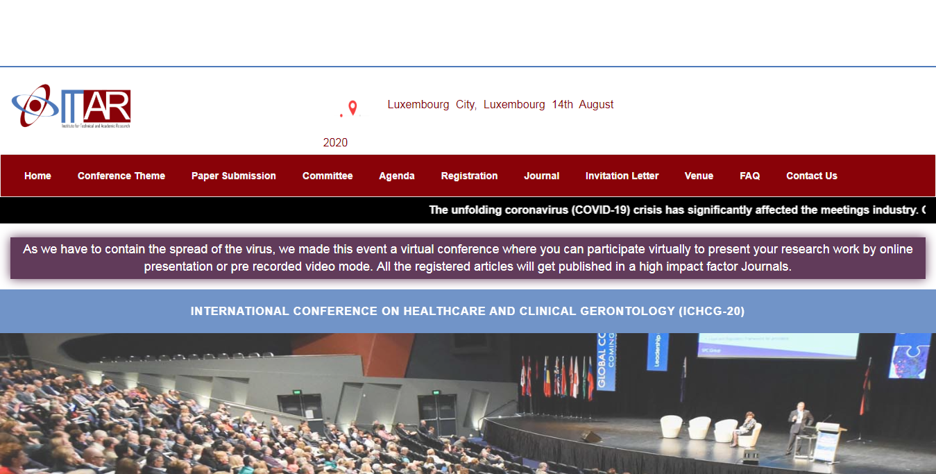 International Conference on Healthcare and Clinical Gerontology(ICHCG-20), Luxembourg City, Luxembourg,Luxembourg,Luxembourg
