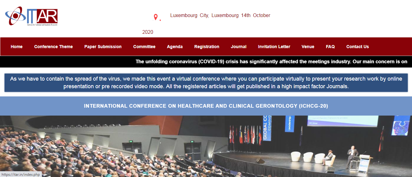 International Conference on Healthcare and Clinical Gerontology (ICHCG-20), Luxembourg City, Luxembourg,Luxembourg,Luxembourg
