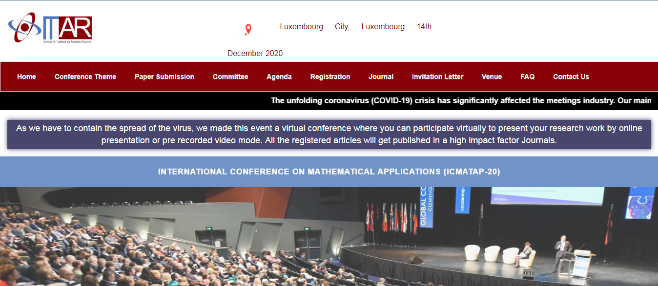 International Conference on Mathematical Applications(ICMATAP-20), Luxembourg City, Luxembourg,Luxembourg,Luxembourg
