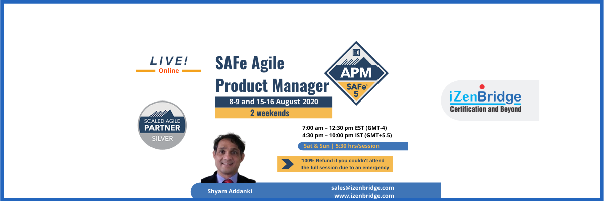 SAFe Agile Product Manager (APM)– Virtual (8-9 and 15-16 August), Gurgaon, Haryana, India
