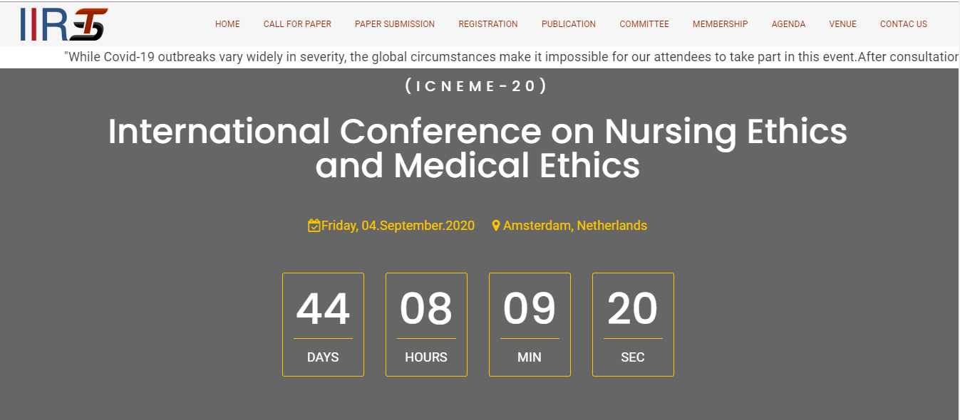 International Conference on Nursing Ethics and Medical Ethics(ICNEME-20), Amsterdam, Netherlands, Netherlands