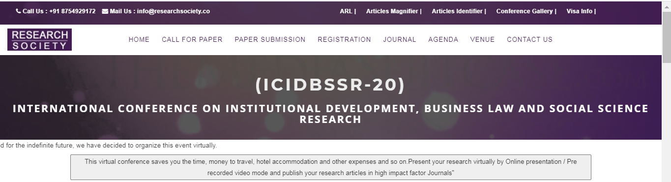 International Conference on Institutional Development, Business law and Social Science Research (ICIDBSSR-20), Amsterdam, Netherlands