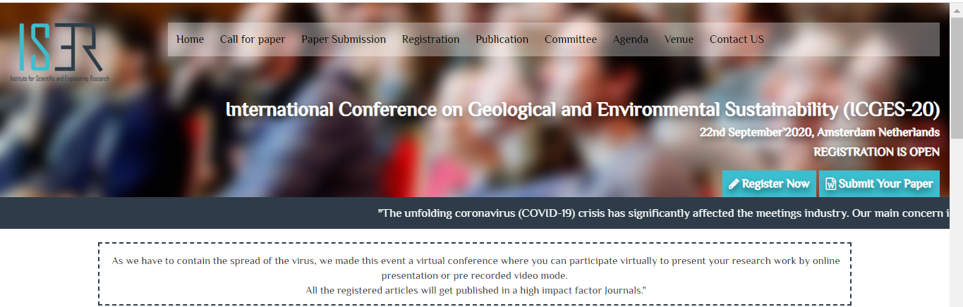 International Conference on Geological and Environmental Sustainability (ICGES-20), Amsterdam, Netherlands