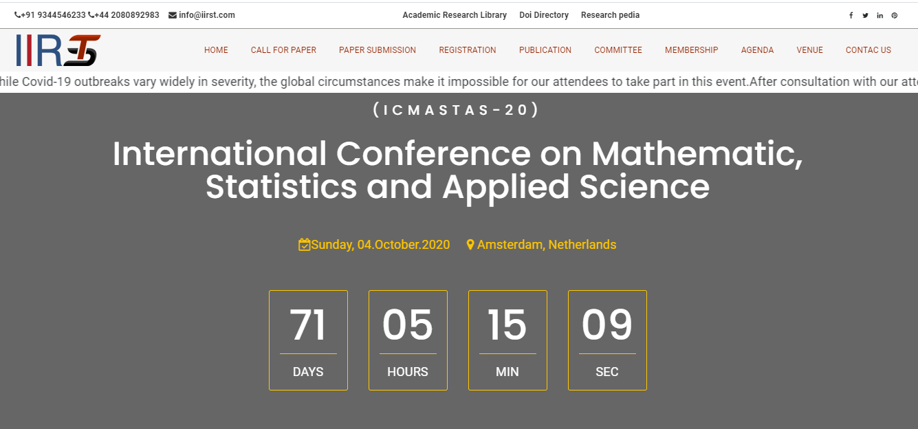 International Conference on Mathematic, Statistics and Applied Science, Amsterdam, Netherlands, Netherlands