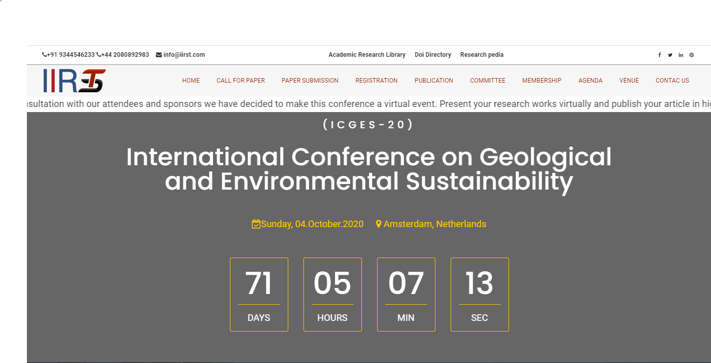International Conference on Geological and Environmental Sustainability, Amsterdam, Netherlands, Netherlands