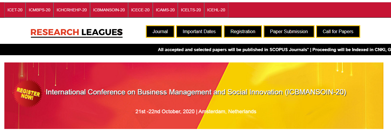 International Conference on Business Management and Social Innovation(ICBMANSOIN-20), Amsterdam, Netherlands, Netherlands