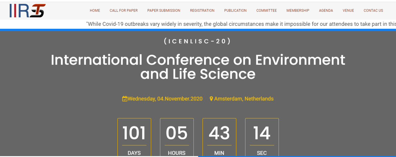 International Conference on Environment and Life Science(ICENLISC-20), Amsterdam, Netherlands, Netherlands