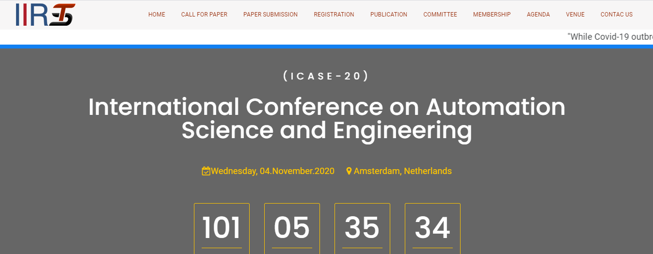 International Conference on Automation Science and Engineering (ICASE-20), Amsterdam, Netherlands, Netherlands