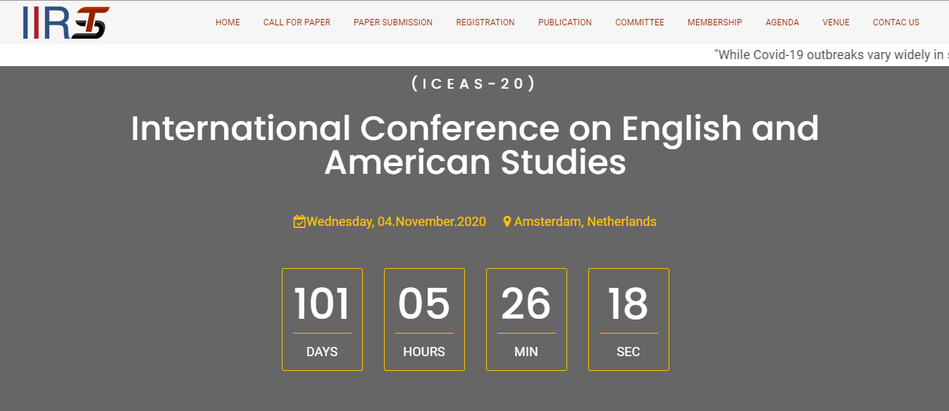 International Conference on English and American Studies(ICEAS-20), Amsterdam, Netherlands, Netherlands