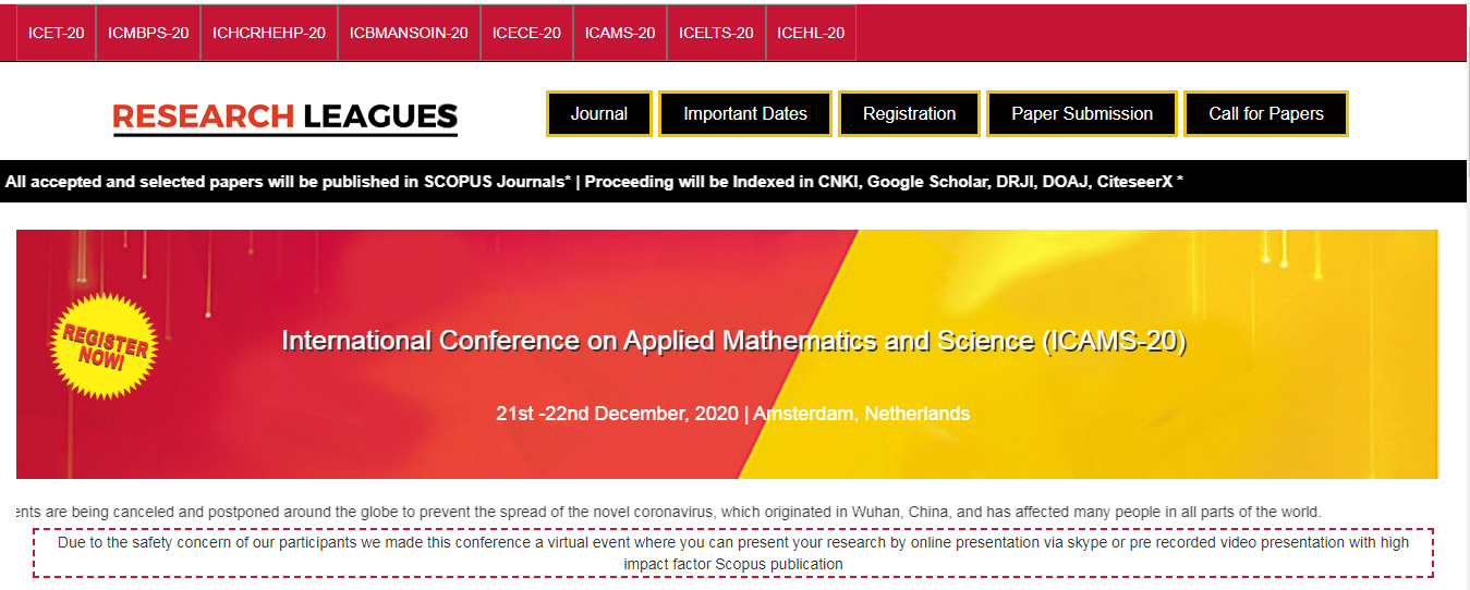 International Conference on Applied Mathematics and Science (ICAMS-20) i, Amsterdam, Netherlands