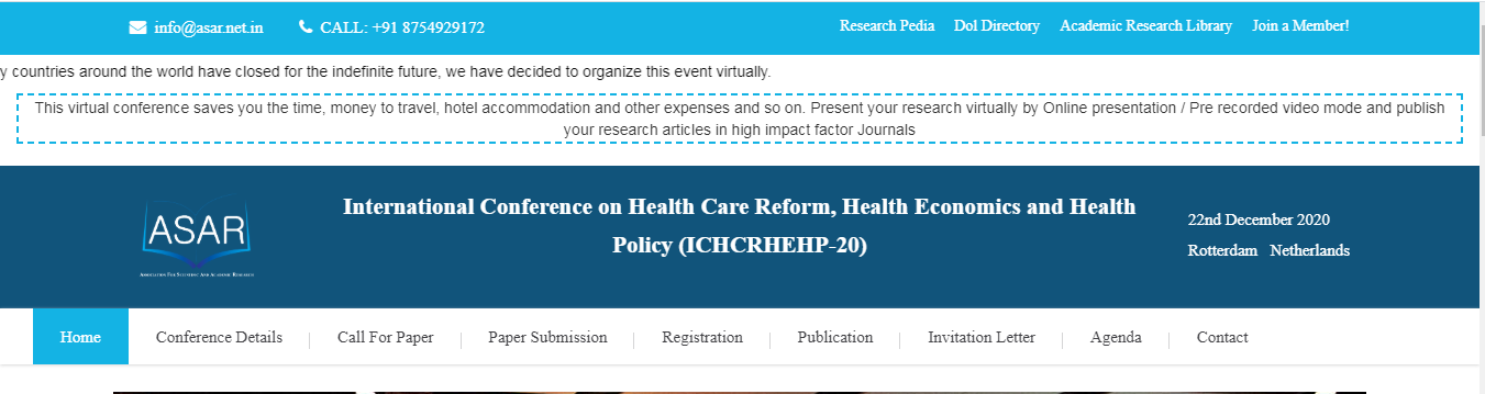 International Conference on Health Care Reform, Health Economics and Health Policy (ICHCRHEHP-20), Rotterdam, Netherlands