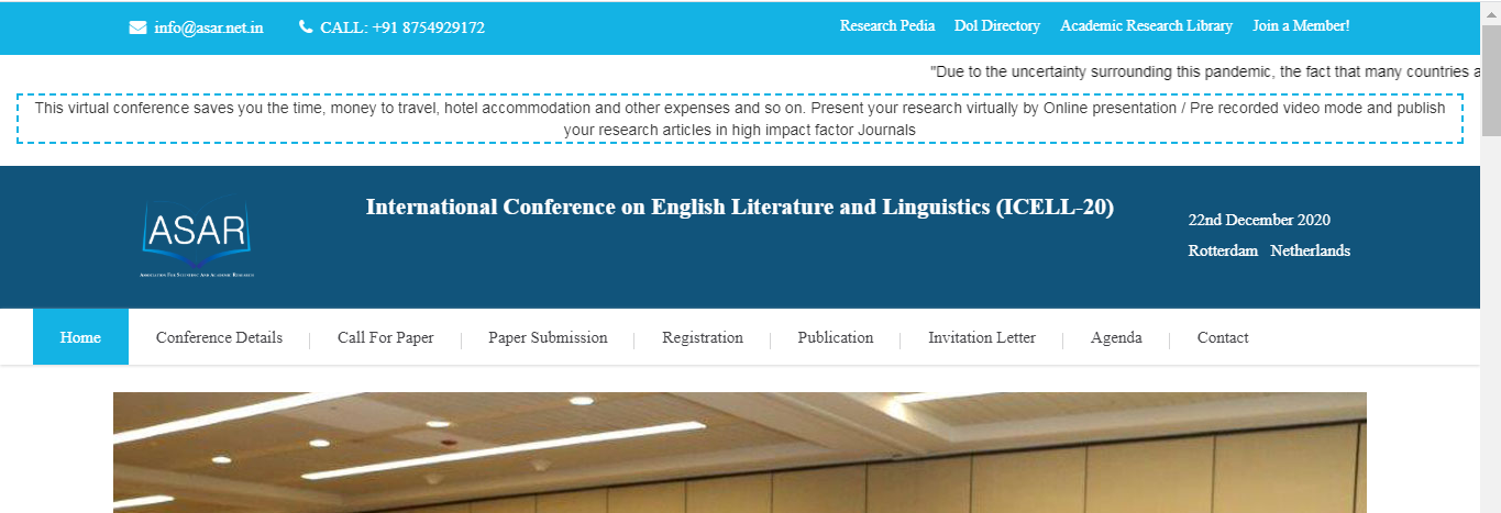 International Conference on English Literature and Linguistics (ICELL-20), Rotterdam, Netherlands
