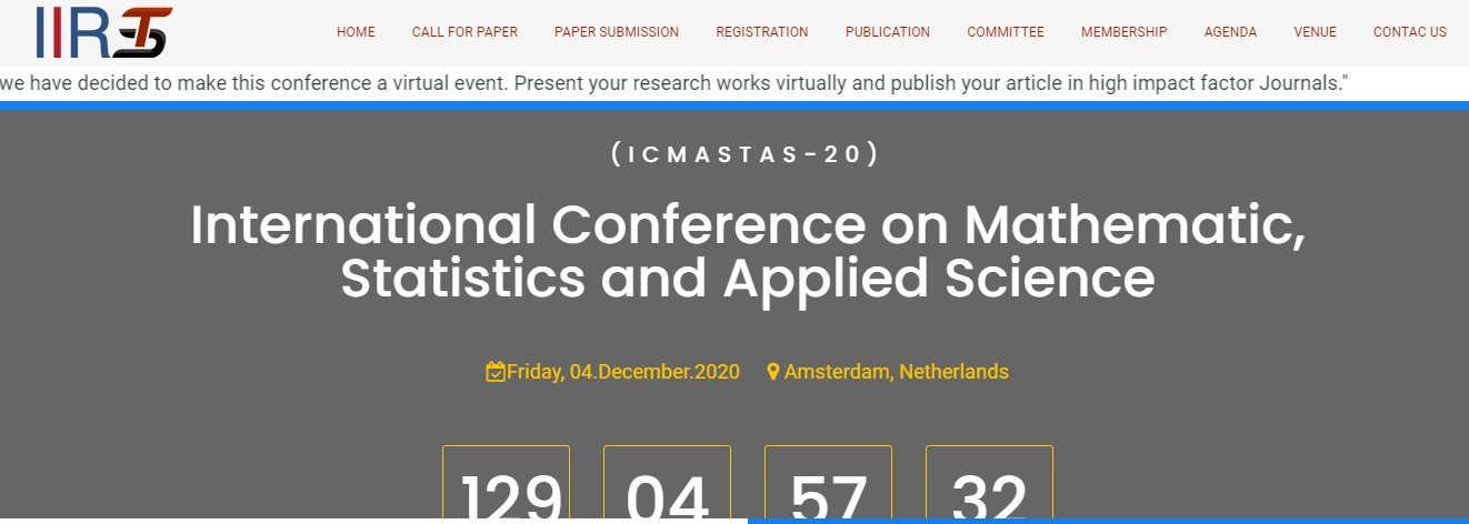 International Conference on Mathematic, Statistics and Applied Science (ICMASTAS-20), Amsterdam, Netherlands