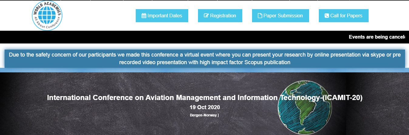 International Conference on Aviation Management and Information Technology-(ICAMIT-20), Bergen-Norway |, Norway