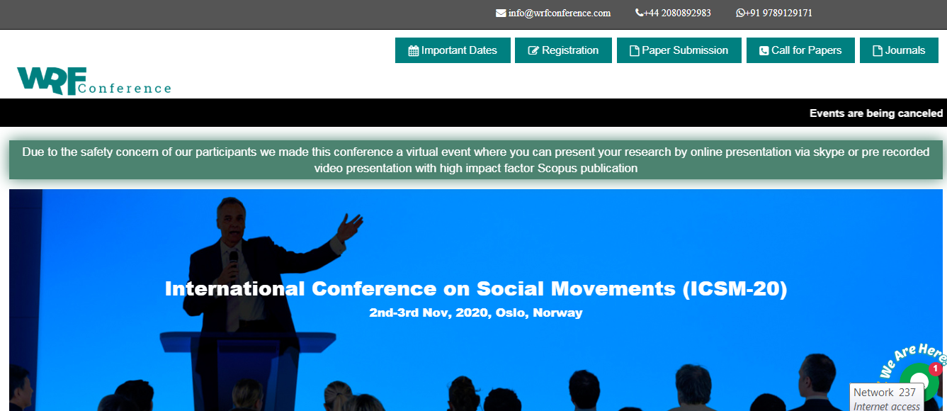 International Conference on Social Movements (ICSM-20), Oslo, Norway