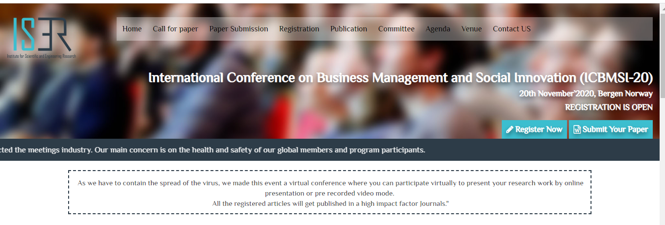International Conference on Business Management and Social Innovation (ICBMSI-20), Bergen, Norway