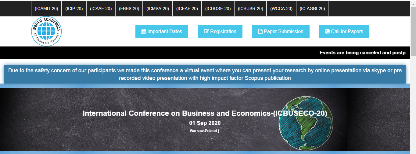 International Conference on Business and Economics-(ICBUSECO-20), Warsaw, Poland