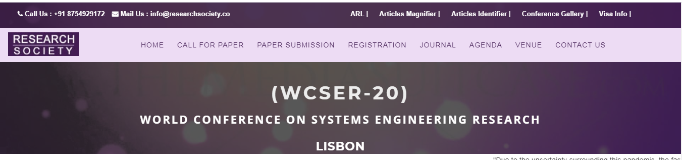 World Conference on Systems Engineering Research (WCSER-20), LISBON, PORTUGAL, Portugal