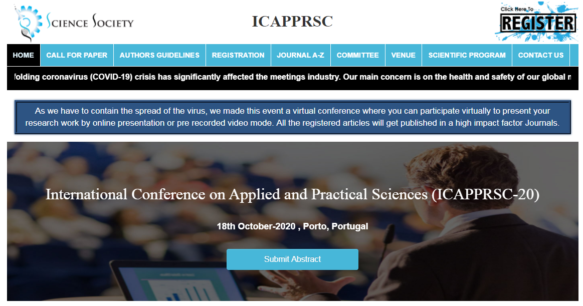 International Conference on Applied and Practical Sciences (ICAPPRSC-20), Porto, Portugal,Porto,Portugal