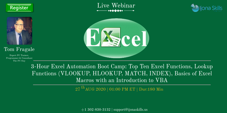 3-Hour Excel Automation Boot Camp: Top Ten Excel Functions, Lookup Functions (VLOOKUP, HLOOKUP, MATCH, INDEX), Basics of Excel Macros with an Introduction to VBA, Middletown,DE,USA,Delaware,United States