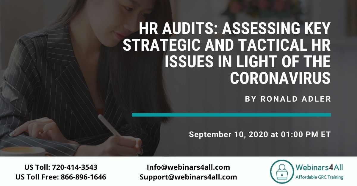 HR Audits: Assessing Key Strategic and Tactical HR Issues in Light of the Coronavirus, Littleton, Colorado, United States