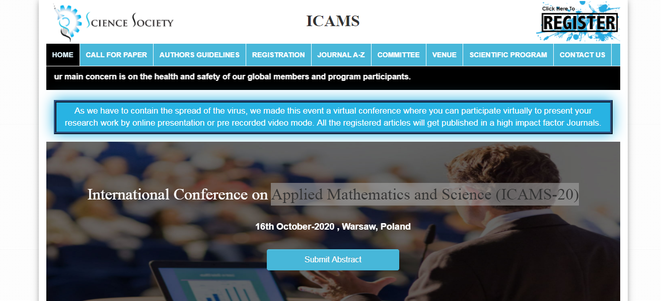 International Conference on Applied Mathematics and Science (ICAMS-20), Warsaw, Poland, Poland