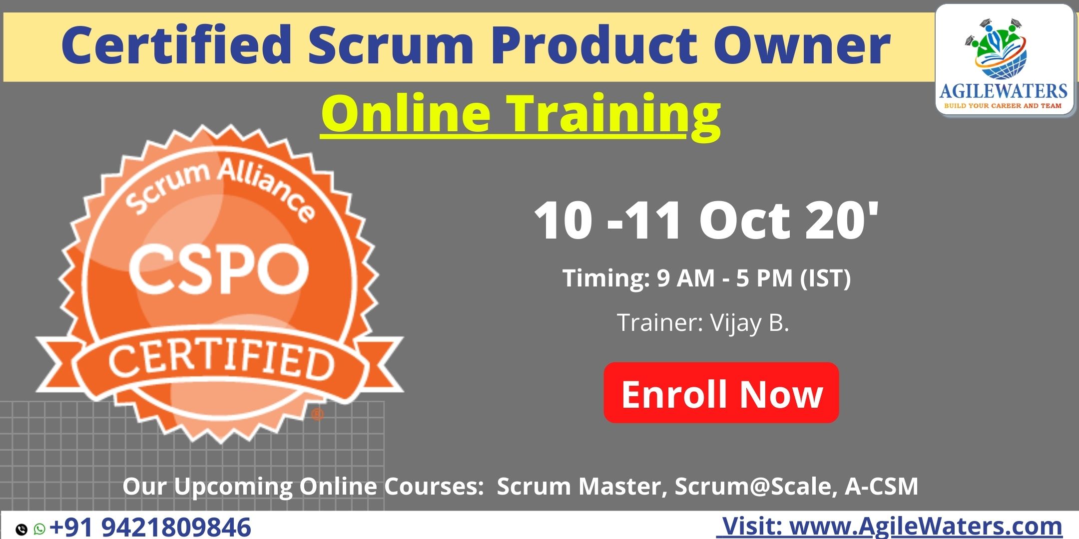 CSPO- Certified Scrum Product Owner Online Training, Pune, Maharashtra, India