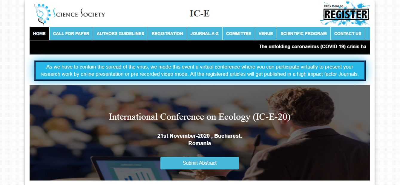 International Conference on Ecology (IC-E-20), Bucharest, Romania, Romania