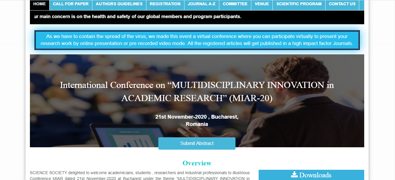 International Conference on “MULTIDISCIPLINARY INNOVATION in ACADEMIC RESEARCH” (MIAR-20), Bucharest, Romania, Romania