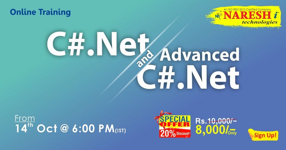 C#.NET & ADVANCED C#.NET Online Training Demo on 14th October @ 6.00 PM (IST) By Real-Time Expert., Hyderabad, Andhra Pradesh, India