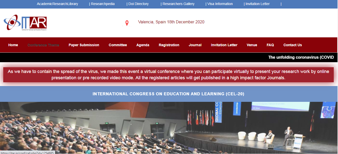 International Congress on Education and Learning, Valencia, Spain, Spain