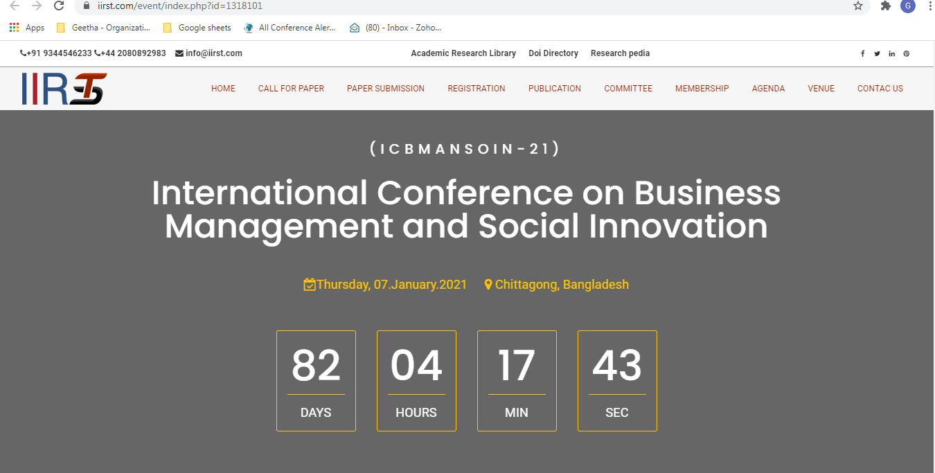 International Conference on Business Management and Social Innovation, Chittagong, Bangladesh, Bangladesh