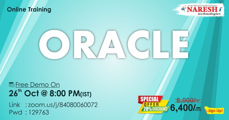 Oracle Online Training Demo on 26th October @ 8.00 PM (IST) By Real-Time Expert., Hyderabad, Andhra Pradesh, India
