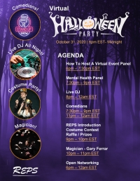 Biggest Virtual Halloween Party with Live DJ, Comedians, Magician, Costumes and Raffles!