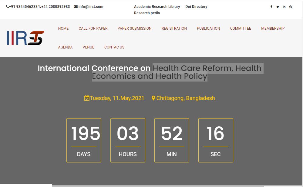 International Conference on Health Care Reform, Health Economics and Health Policy, Chittagong, Bangladesh,Chittagong,Bangladesh