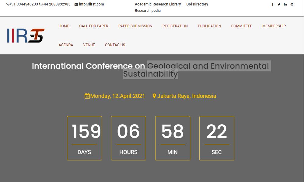 International Conference on Geological and Environmental Sustainability, Jakarta Raya, Indonesia,Jakarta,Indonesia