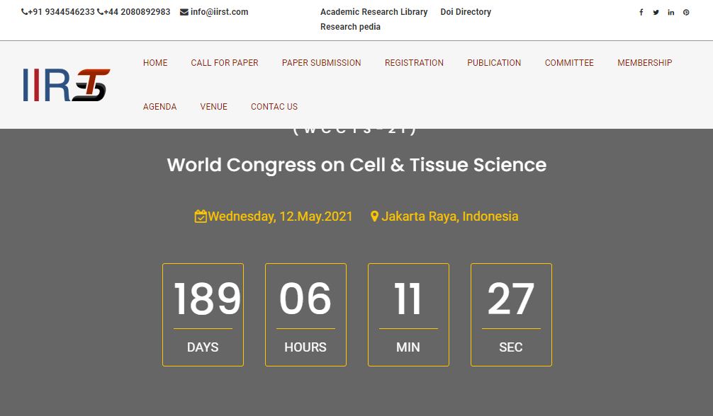 World Congress on Cell & Tissue Science, Jakarta Raya, Indonesia,Jakarta,Indonesia