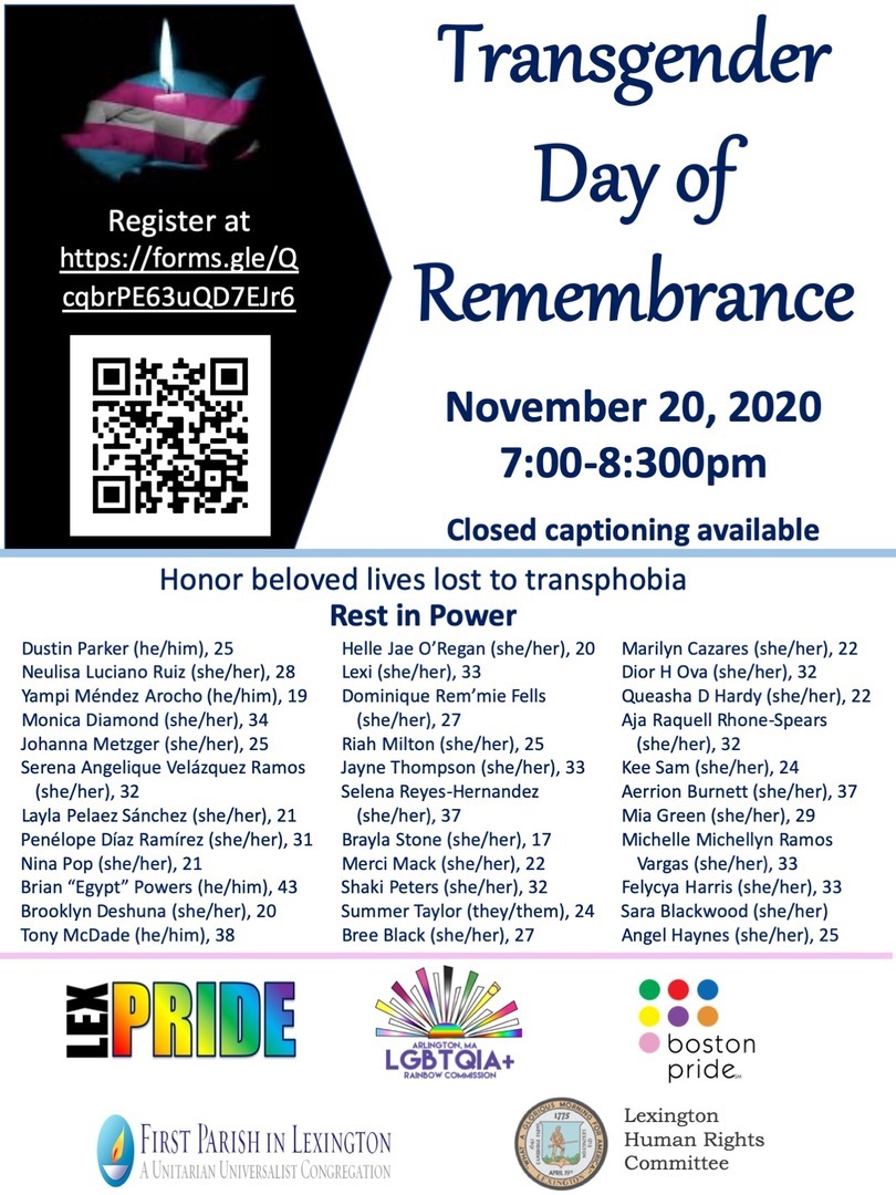 Transgender Day of Remembrance, Virtual Event, United States