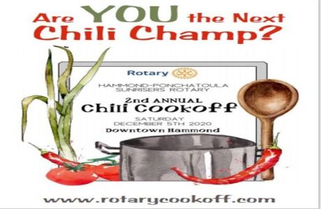 Hammond-Ponchatoula Sunrisers Rotary 2nd Annual Chili Cook-Off December 5th in Downtown Hammond, Hammond, Louisiana, United States