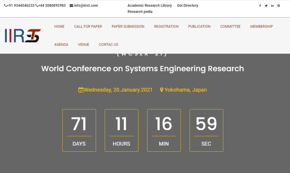 World Conference on Systems Engineering Research, Yokohama, Japan, Japan